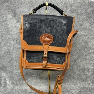 Vtg Dooney & Bourke AWL Surrey Crossbody‎ Bag 90s Leather Square Blue Tan Saddle